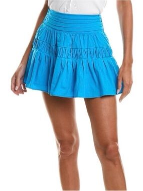 RAMY BROOK Kimmy Cotton Skirt in “Lake” Color Ruched Pleated High Waist Resort
